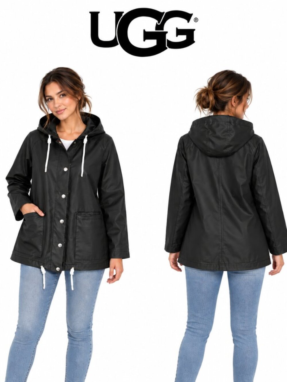 UGG Hutton Rain Jacket Australia Womens Black Hooded 1130030 Small